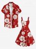 Plus Size Flower Branch Print Hawaii A Line Dress -  