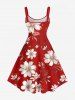 Plus Size Flower Branch Print Hawaii A Line Dress -  