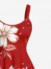 Plus Size Flower Branch Print Hawaii A Line Dress -  