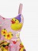 Plus Size Coconut Pineapple Duck Hibiscus Flower Print Hawaii A Line Dress -  