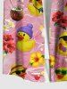 Chemise hawaïenne à poches boutons, imprimé noix de coco, ananas, canard et fleurs d'hibiscus, grande taille, pour hommes - Rose clair 5XL