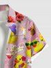 Chemise hawaïenne à poches boutons, imprimé noix de coco, ananas, canard et fleurs d'hibiscus, grande taille, pour hommes - Rose clair 5XL