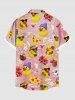 Chemise hawaïenne à poches boutons, imprimé noix de coco, ananas, canard et fleurs d'hibiscus, grande taille, pour hommes - Rose clair 5XL