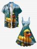 Plus Size Duck Sea Waves Print Hawaii A Line Dress -  