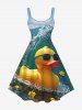 Plus Size Duck Sea Waves Print Hawaii A Line Dress -  