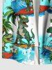 Plus Size Coconut Tree Dinosaur Sea Waves Print Hawaii Button Pocket Shirt For Men -  