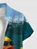 Plus Size Duck Sea Waves Print Hawaii Button Pocket Shirt For Men -  