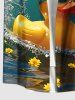 Plus Size Duck Sea Waves Print Hawaii Button Pocket Shirt For Men -  