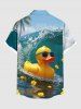 Plus Size Duck Sea Waves Print Hawaii Button Pocket Shirt For Men -  