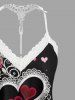 Haut de pyjama crocheté grande taille à imprimé fleurs, feuilles et cœurs, bordure en dentelle, idéal pour la Saint-Valentin - Noir M