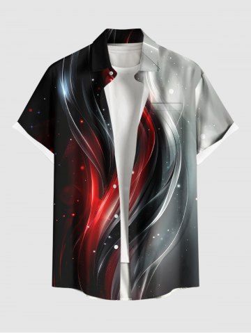 Plus Size Galaxy Curve Colorblock Glitter 3D Print Buttons Pocket Shirt For Men - BLACK - XL
