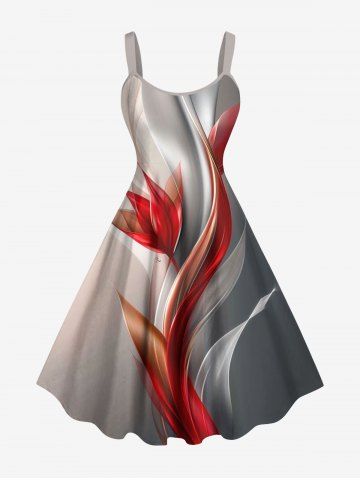 Plus Size Flowers Leaf Ombre Curve Print Hawaii Tank Dress - GRAY - XXS