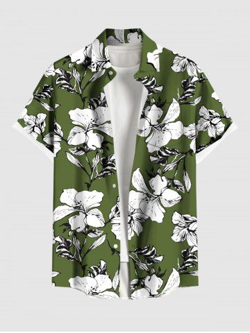 Chemise hawaïenne grande taille pour homme, à imprimé feuilles d&#39;hibiscus, boutons et poche. - GREEN - L