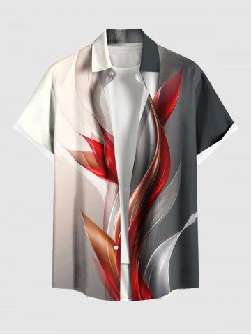 Plus Size Flowers Leaf Ombre Curve Print Buttons Pocket Hawaii Shirt For Men - GRAY - 5XL