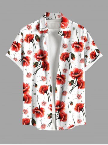 Chemise hawaïenne à imprimé floral grande taille et poches boutonnées pour hommes - RED - L