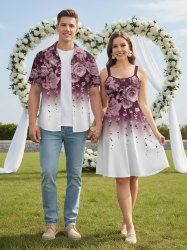 Rose Flower Tassel Ombre Print Plus Size Matching Hawaii Beach Outfit For Couples -  