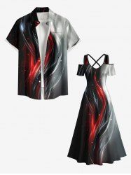 Galaxy Curve Colorblock Glitter 3D Print Plus Size Matching Hawaii Beach Outfit For Couples -  