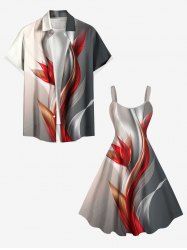 Flowers Leaf Ombre Curve Print Plus Size Matching Hawaii Beach Outfit For Couples -  