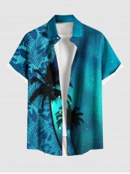 Plus Size Galaxy Ombre Coconut Tree Hibiscus Flowers Leaf Print Buttons Pocket Hawaii Shirt For Men -  