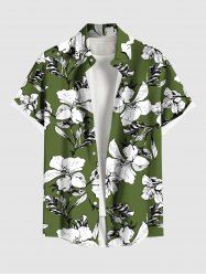 Chemise hawaïenne grande taille pour homme, à imprimé feuilles d'hibiscus, boutons et poche. - Vert S