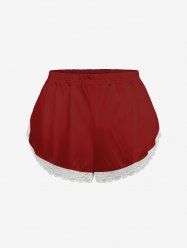 Plus Size Valentine's Day Solid Color Lace Trim Slip Pajama Shorts -  