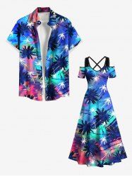Coconut Tree Colorful Ombre Print Plus Size Matching Hawaii Beach Outfit For Couples -  