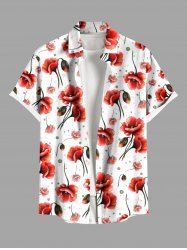 Plus Size Flower Print Hawaii Button Pocket Shirt For Men -  
