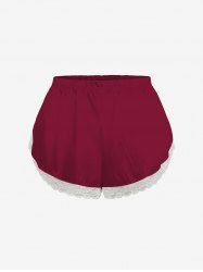 Plus Size Lace Trim Solid Pajama Shorts - Rouge 3XL