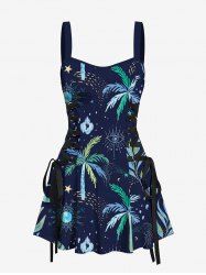 Coconut Tree Tropical Leaf Sun Moon Eye Print Hawaii Lace Up A Line Dress -  