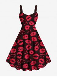 Plus Size Valentine's Day Heart Lips Print Tank Dress -  