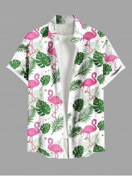 Plus Size Tropical Leaf Flamingo Print Buttons Pocket Hawaii Shirt For Men - Blanc M