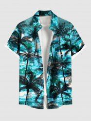 Chemise hawaïenne grande taille pour homme, imprimé vagues et cocotiers, avec poches et boutons. - Vert L