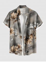 Plus Size Flower Leaf Ombre Print Hawaii Button Pocket Shirt For Men -  