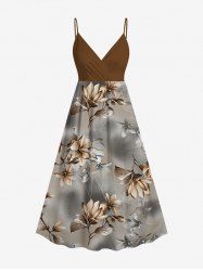 Robe débardeur trapèze à imprimé floral et feuilles ombré grande taille, style hawaïen, cache-cœur. - Brun 2X