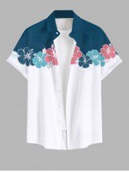 Chemise hawaïenne à poches boutons, imprimé floral contrasté, grande taille, pour hommes - Multi-A M