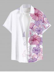 Plus Size Flower Leaf Print Hawaii Ombre Button Pocket Shirt For Men -  