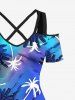 Coconut Tree Colorful Ombre Print Plus Size Matching Hawaii Beach Outfit For Couples -  
