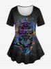 Owl Paint Splatter Ombre Distressed Colorblock Print Plus Size Matching Set -  