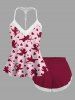 Valentines Heart Cupid Printed Lace Trim Crochet Pajama Top and Shorts Plus Size Matching Set -  