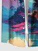 Plus Size Coconut Tree Cloud Sea Mountain Moon Print Buttons Pocket Hawaii Shirt For Men -  