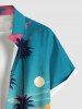 Plus Size Coconut Tree Cloud Sea Mountain Moon Print Buttons Pocket Hawaii Shirt For Men - Turquoise Foncée 3XL