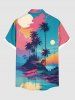 Plus Size Coconut Tree Cloud Sea Mountain Moon Print Buttons Pocket Hawaii Shirt For Men - Turquoise Foncée 3XL