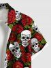 Chemise à boutons et poches pour homme, grande taille, imprimé tête de mort et roses, pour la Saint-Valentin - Rouge 4XL