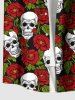 Chemise à boutons et poches pour homme, grande taille, imprimé tête de mort et roses, pour la Saint-Valentin - Rouge 4XL