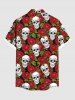 Chemise à boutons et poches pour homme, grande taille, imprimé tête de mort et roses, pour la Saint-Valentin - Rouge 4XL