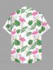 Plus Size Tropical Leaf Flamingo Print Buttons Pocket Hawaii Shirt For Men - Blanc M