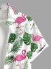 Plus Size Tropical Leaf Flamingo Print Buttons Pocket Hawaii Shirt For Men - Blanc M
