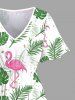 Plus Size Tropical Leaf Flamingo Print Split Hawaii Midi Dress -  