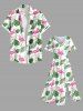 Plus Size Tropical Leaf Flamingo Print Split Hawaii Midi Dress -  