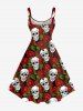 Plus Size Valentine's Day Skull Rose Flower Print Tank Dress -  